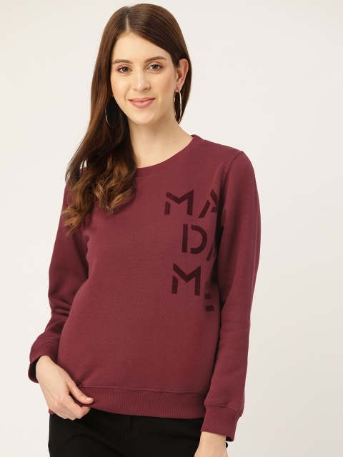 

Madame Women Maroon Placement Print Sweatshirt