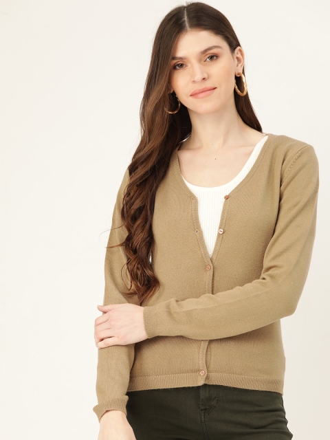 

Madame Women Beige Solid Cardigan