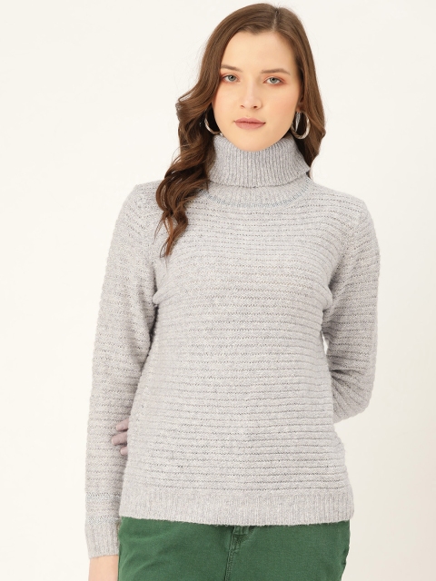 

Madame Women Grey Self-Striped Pullover