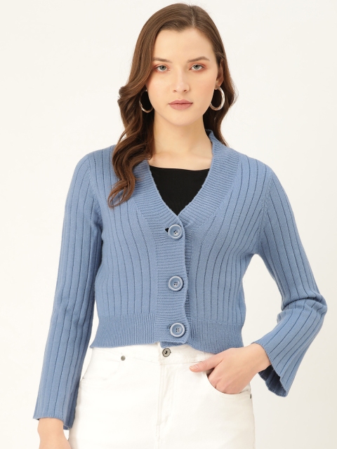 

Madame Women Blue Self-Striped Cardigan