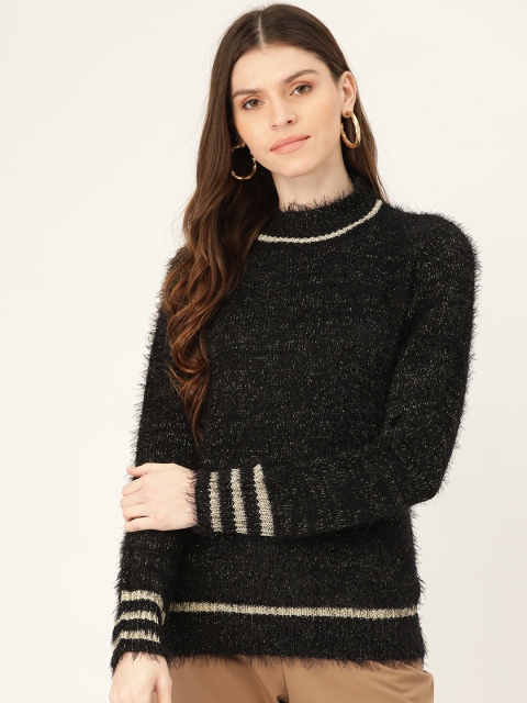 

Madame Women Black & Golden Self Design Pullover