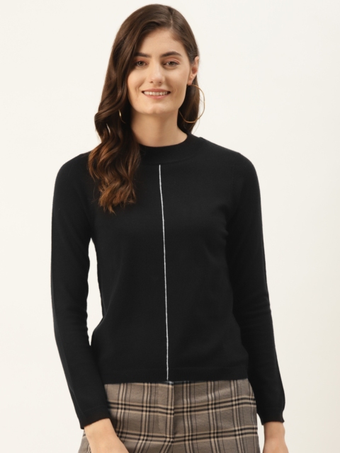 

Madame Women Black & White Solid Pullover