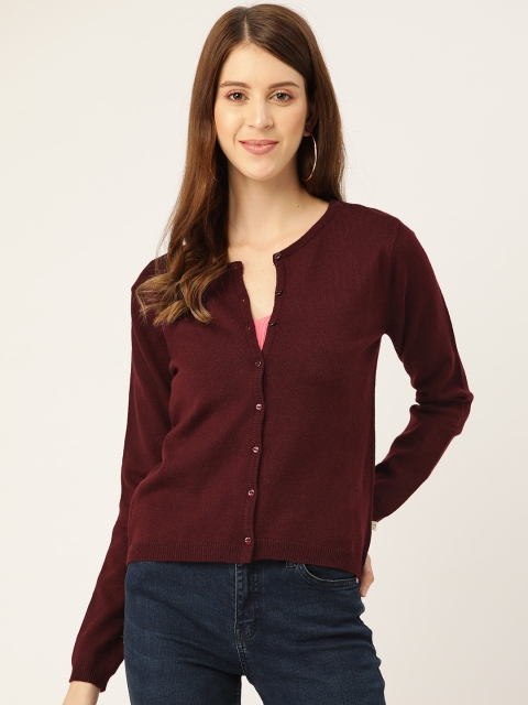 

Madame Women Burgundy Solid Cardigan