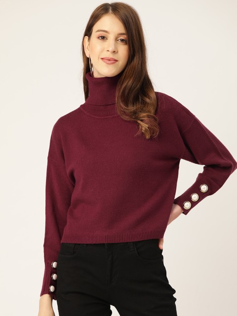 

Madame Women Burgundy Solid Pullover with Embellished Detail