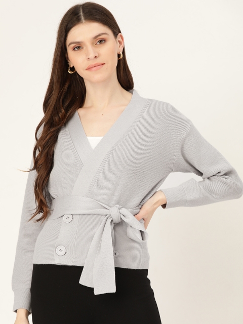 

Madame Women Grey Ribbed Cardigan