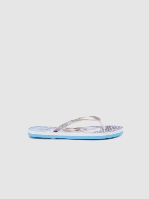 

YK Girls Silver-Toned & Purple Elsa Printed Thong Flip-Flops