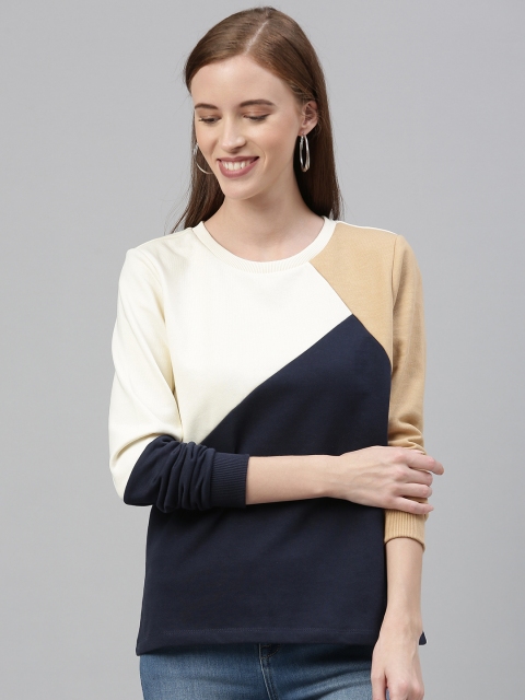 

Vero Moda Women Navy Blue & Beige Colourblocked Sweatshirt