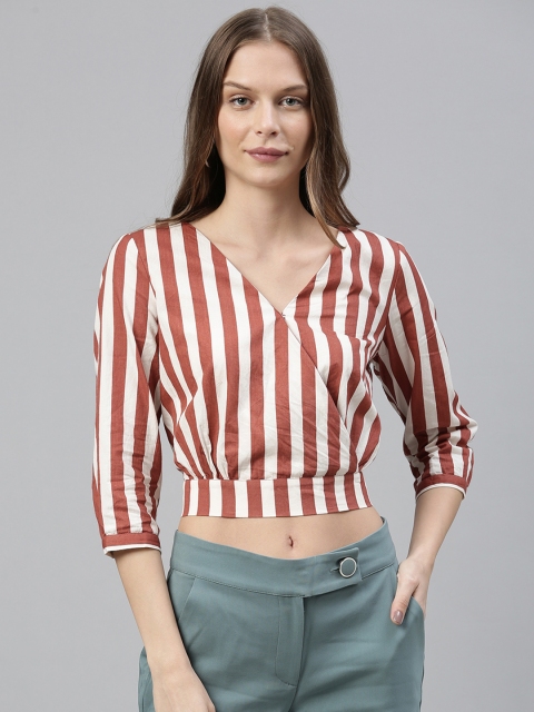 

Vero Moda Women Brown & White Regular Fit Striped Casual Shirt