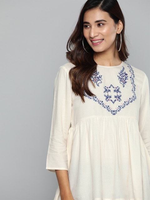 

HERE&NOW Women Off-White Embroidered A-Line Top