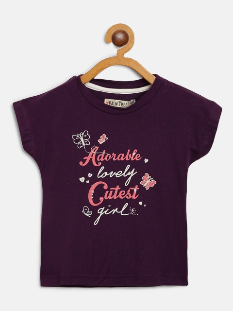 

Palm Tree Girls Purple Typography Printed Round Neck T-shirt