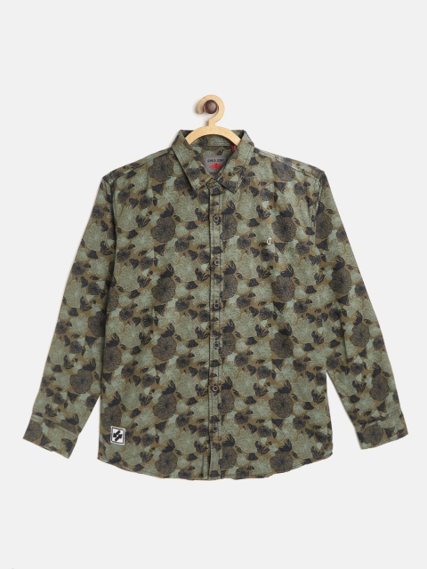 

Gini and Jony Boys Olive Brown & Sea Green Pure Cotton Regular Fit Printed Casual Shirt