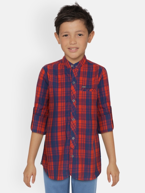 

Palm Tree Boys Navy Blue & Rust Orange Checked Shirt