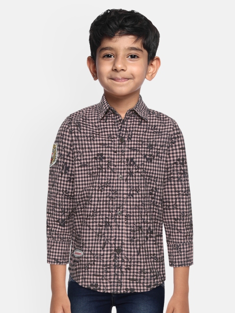 

Gini and Jony Boys Navy Blue & Pink Checked Casual Shirt with Floral Print Detail