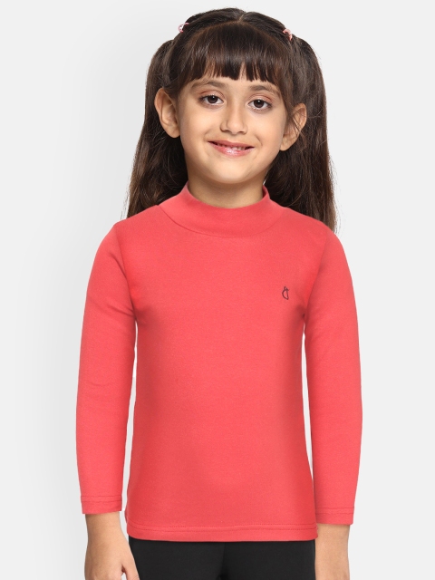 

Gini and Jony Girls Coral Red Solid High Neck Pure Cotton T-shirt