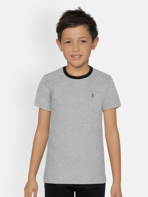 

Gini and Jony Boys Grey Melange Solid Round Neck Pure Cotton T-shirt