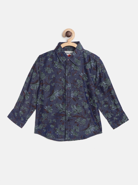 

Gini and Jony Boys Navy Blue & Green Regular Fit Printed Casual Shirt