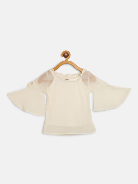 

Gini and Jony Girls Off-White Solid Semi Sheer Top