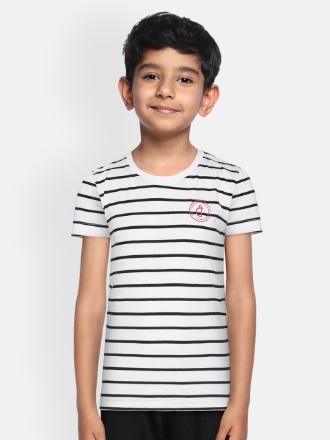 

Gini and Jony Boys White Black Striped Round Neck Pure Cotton T-shirt