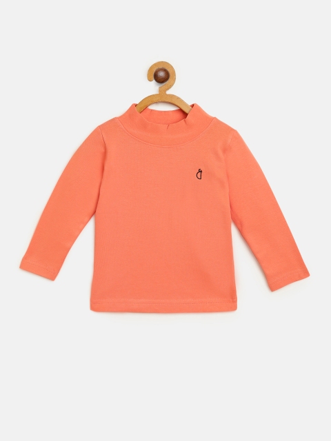 

Gini and Jony Girls Coral Pink Solid High Neck Top