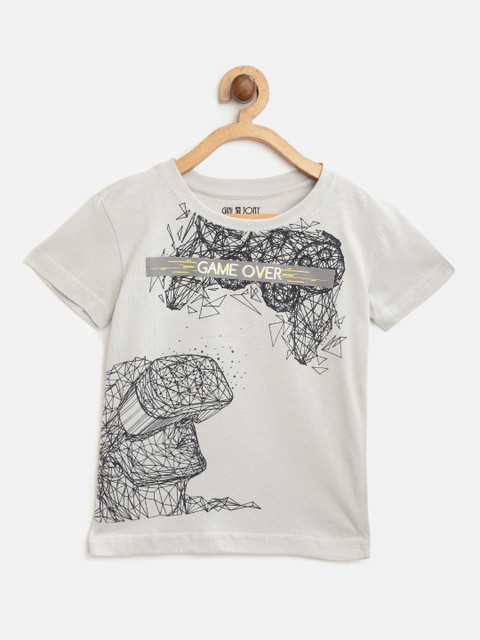 

Gini and Jony Boys Grey & Black Printed Round Neck T-shirt