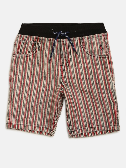 

Gini and Jony Boys Beige & Coral Pnk Striped Regular Fit Shorts