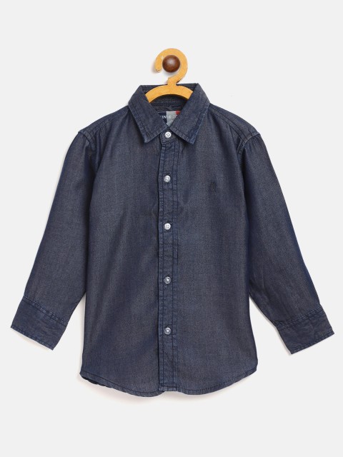 

Gini and Jony Boys Navy Blue Classic Fit Solid Cotton Chambray Shirt