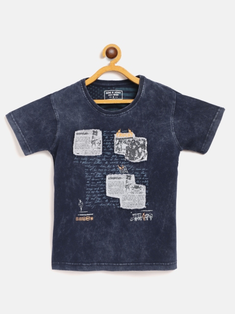 

Gini and Jony Boys Navy Blue Faded Typography Print Round Neck Pure Cotton T-shirt
