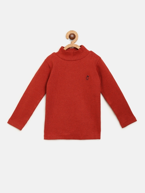

Gini and Jony Girls Rust Red Solid High Neck Top