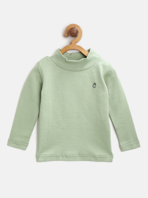 

Gini and Jony Girls Olive Green Solid High Neck Pure Cotton T-shirt