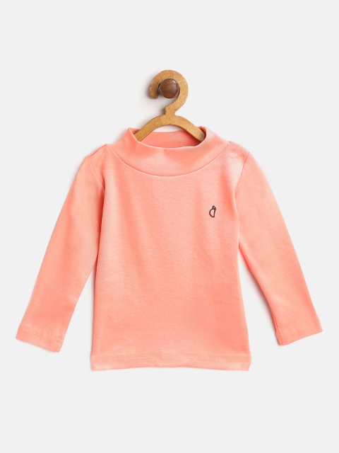 

Gini and Jony Girls Peach-Coloured Solid High Neck Pure Cotton T-shirt