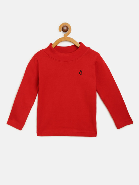 

Gini and Jony Girls Red Solid High Neck Top