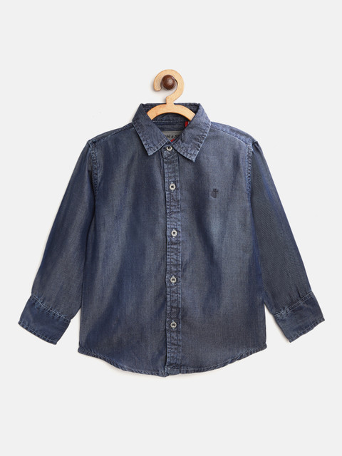 

Gini and Jony Boys Navy Blue Regular Fit Solid Chambray Shirt