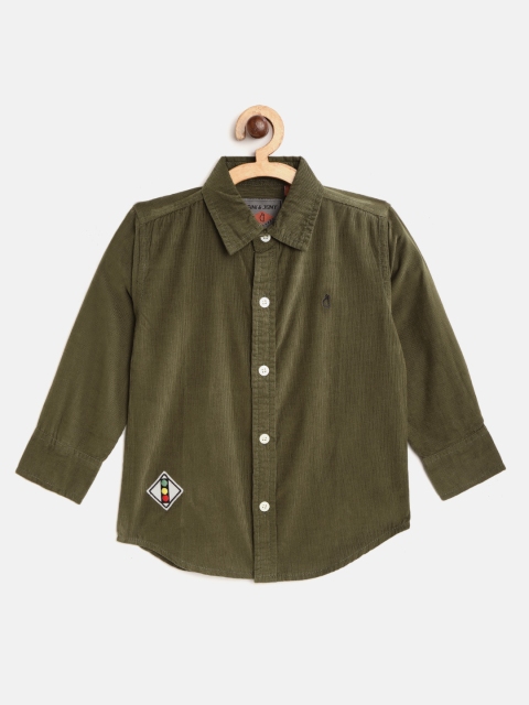 

Gini and Jony Boys Olive Green Regular Fit Solid Corduroy Shirt