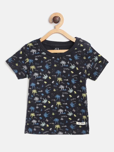 

Gini and Jony Boys Navy Blue & Yellow Palm Tree Printed Round Neck T-shirt