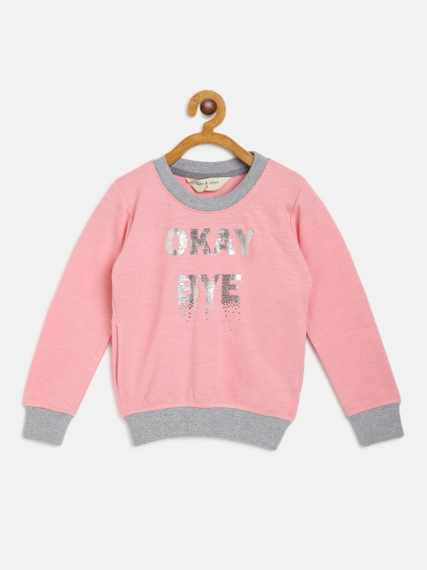 

Gini and Jony Girls Pink & Silver Typography Printed Sweatshirt