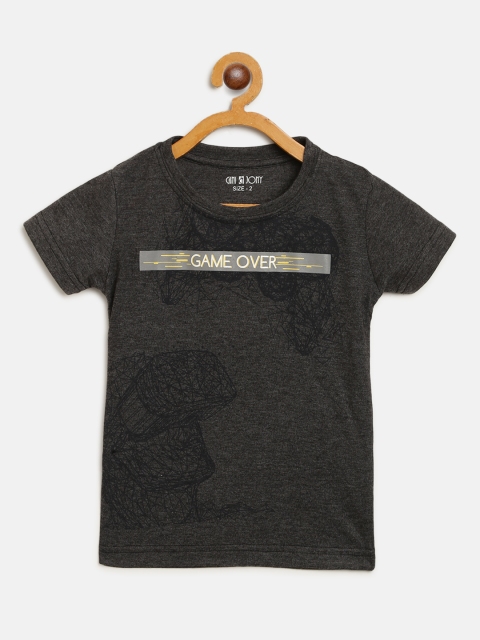 

Gini and Jony Boys Charcoal Grey & Black Graphic Print Round Neck T-shirt