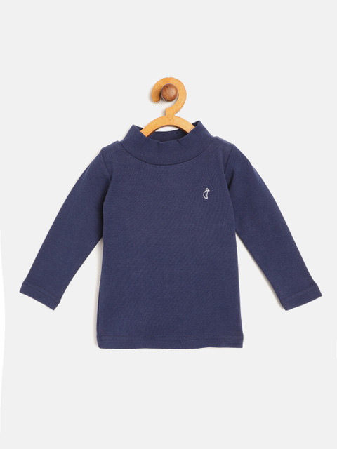 

Gini and Jony Girls Navy Blue Solid High Neck Pure Cotton T-shirt