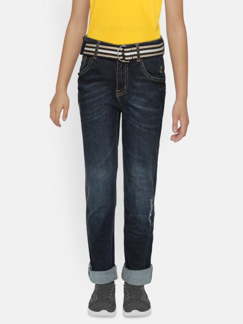 

Gini and Jony Boys Navy Blue Slim Fit Mid-Rise Low Distress Stretchable Jeans With Belt