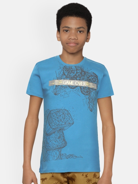 

Gini and Jony Boys Blue & Black Geometric Print Pure Cotton Round Neck T-shirt