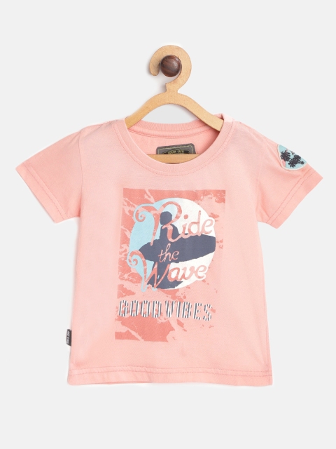

Gini and Jony Boys Peach-Coloured Printed Round Neck Pure Cotton T-shirt
