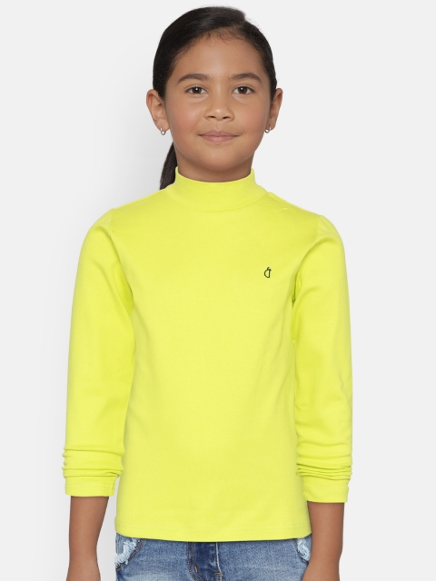 

Gini and Jony Girls Fluorescent Green Solid High Neck Pure Cotton T-shirt