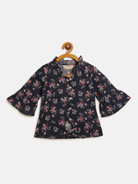 

Gini and Jony Girls Charcoal Grey & Pink Floral Printed Shirt Style Top