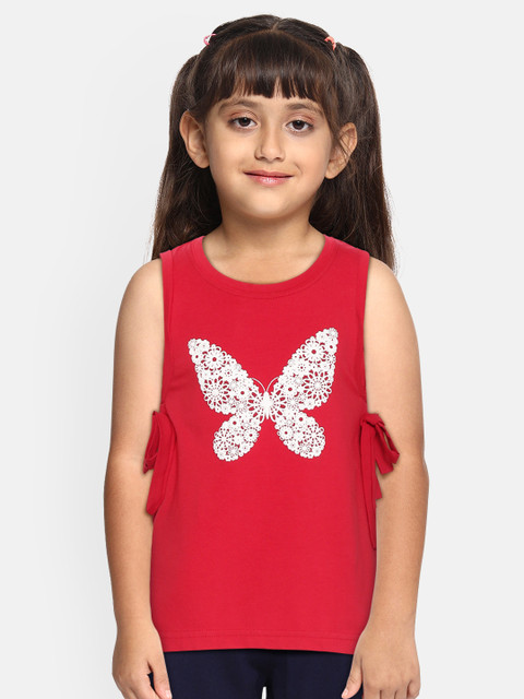 

Gini and Jony Girls Red & White Cotton Butterfly Print Top
