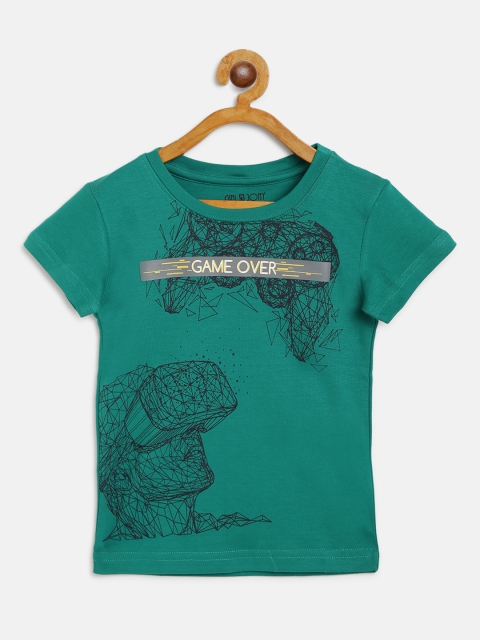 

Gini and Jony Boys Green Black Graphic Print Round Neck Pure Cotton T-shirt