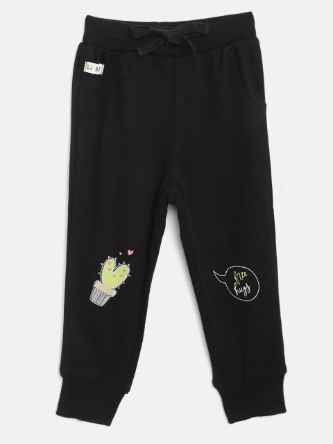 

Gini and Jony Boys Black Solid Joggers With Printed Detail