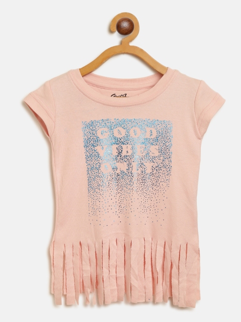 

Gini and Jony Girls Pink & Teal Blue Fringed Printed Top