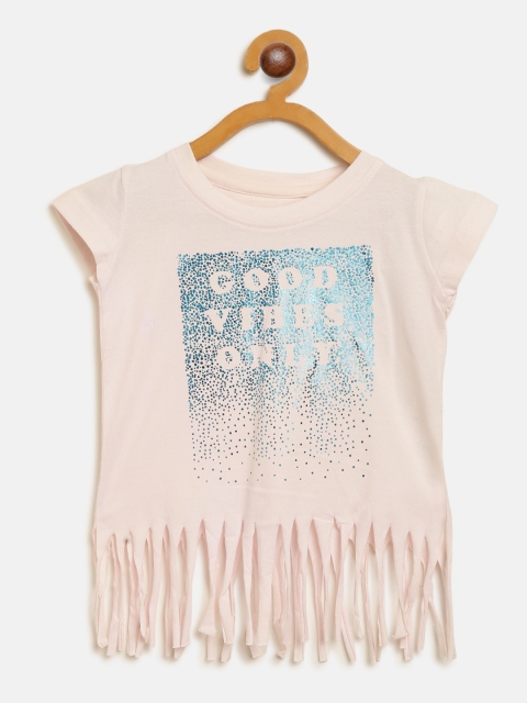 

Gini and Jony Girls Pink Printed Fringed Crop Top