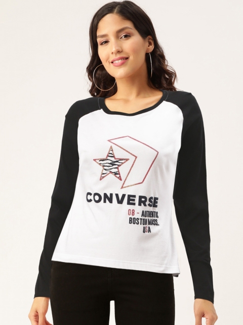 

Converse Women White Printed Round Neck Raglan Sleeves T-shirt