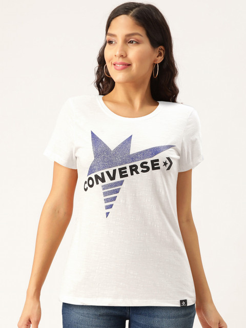 

Converse Women White & Navy Blue Printed Round Neck T-shirt