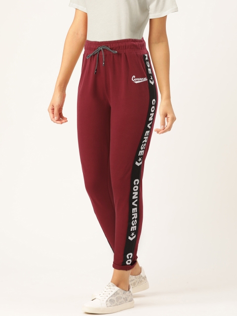 

Converse Women Maroon Slim Fit Solid Cropped Joggers with Side Taping Detail